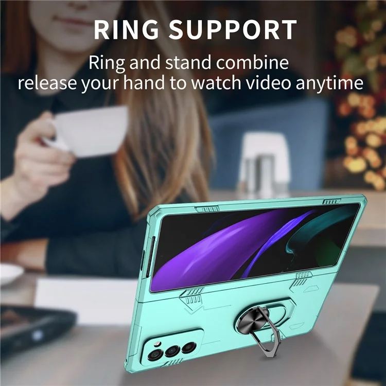 Pour Samsung Galaxy Z Fold2 5G Rotation Metal Ring Kickstand pc + Tpu Téléphone Couvercle de Pliage Résistant Aux Rayures - Bébé Bleu