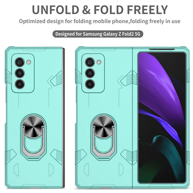 Pour Samsung Galaxy Z Fold2 5G Rotation Metal Ring Kickstand pc + Tpu Téléphone Couvercle de Pliage Résistant Aux Rayures - Bébé Bleu