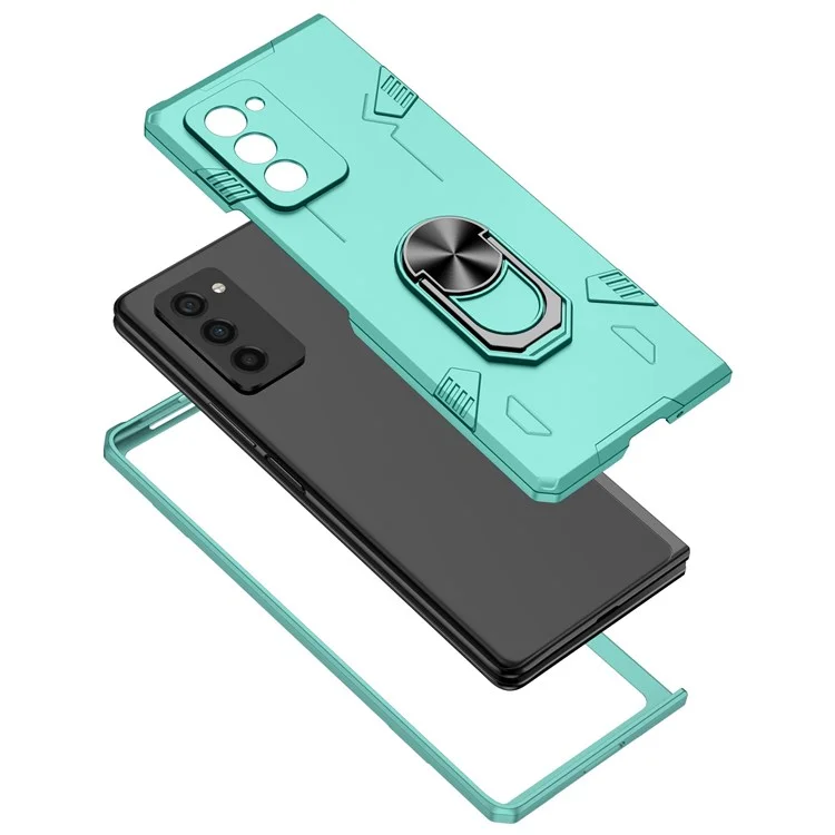 Pour Samsung Galaxy Z Fold2 5G Rotation Metal Ring Kickstand pc + Tpu Téléphone Couvercle de Pliage Résistant Aux Rayures - Bébé Bleu