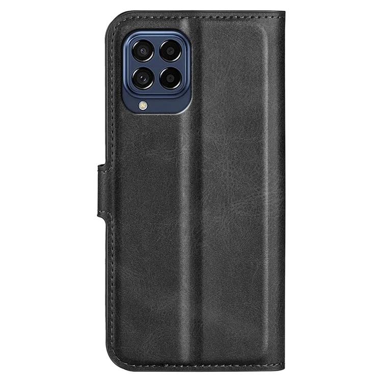 For Samsung Galaxy M33 5G (Global Version) Magnetic Clasp Textured PU Leather Stand Phone Case Wallet Folio Flip Cover - Black