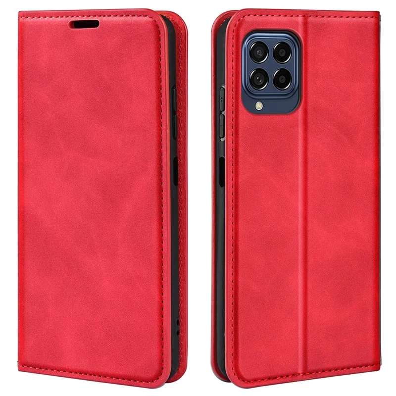Para o Samsung Galaxy M33 5G (versão Global) Skin Touch Feeling PU Conte de Caso Magnético de Fechamento Auto - Vermelho
