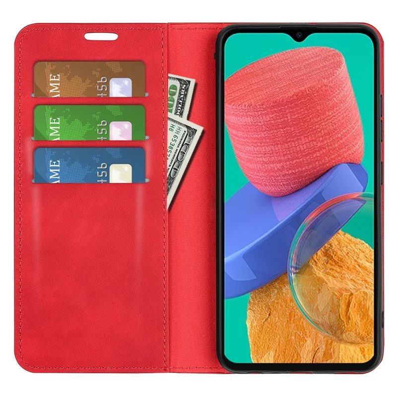 Para o Samsung Galaxy M33 5G (versão Global) Skin Touch Feeling PU Conte de Caso Magnético de Fechamento Auto - Vermelho
