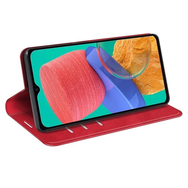 Para o Samsung Galaxy M33 5G (versão Global) Skin Touch Feeling PU Conte de Caso Magnético de Fechamento Auto - Vermelho