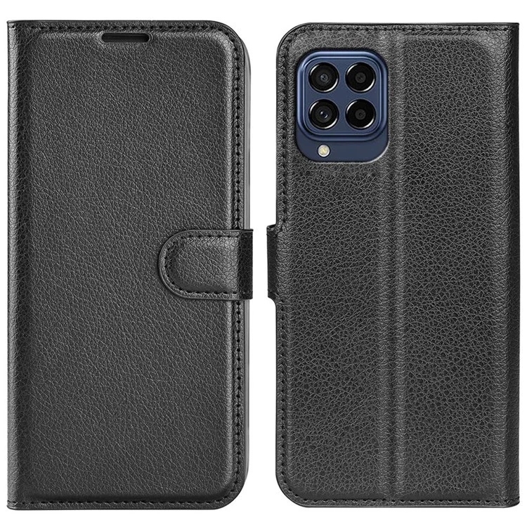 For Samsung Galaxy M33 5G (Global Version) Litchi Texture Leather Case Shockproof Stand Wallet Phone Protective Cover - Black
