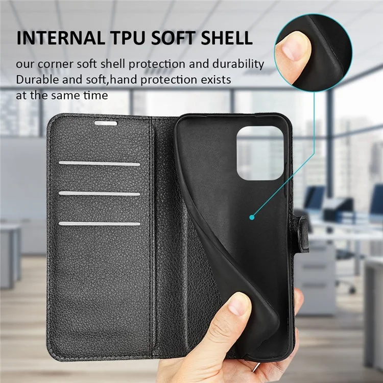 For Samsung Galaxy M33 5G (Global Version) Litchi Texture Leather Case Shockproof Stand Wallet Phone Protective Cover - Black