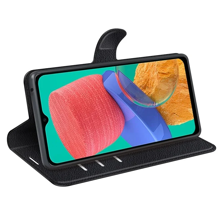 For Samsung Galaxy M33 5G (Global Version) Litchi Texture Leather Case Shockproof Stand Wallet Phone Protective Cover - Black