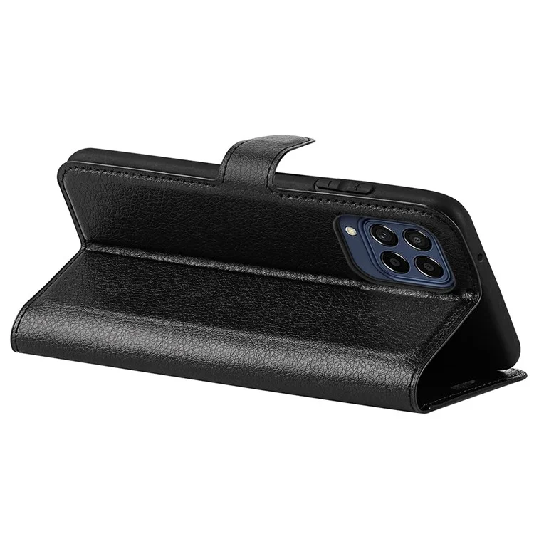 For Samsung Galaxy M33 5G (Global Version) Litchi Texture Leather Case Shockproof Stand Wallet Phone Protective Cover - Black