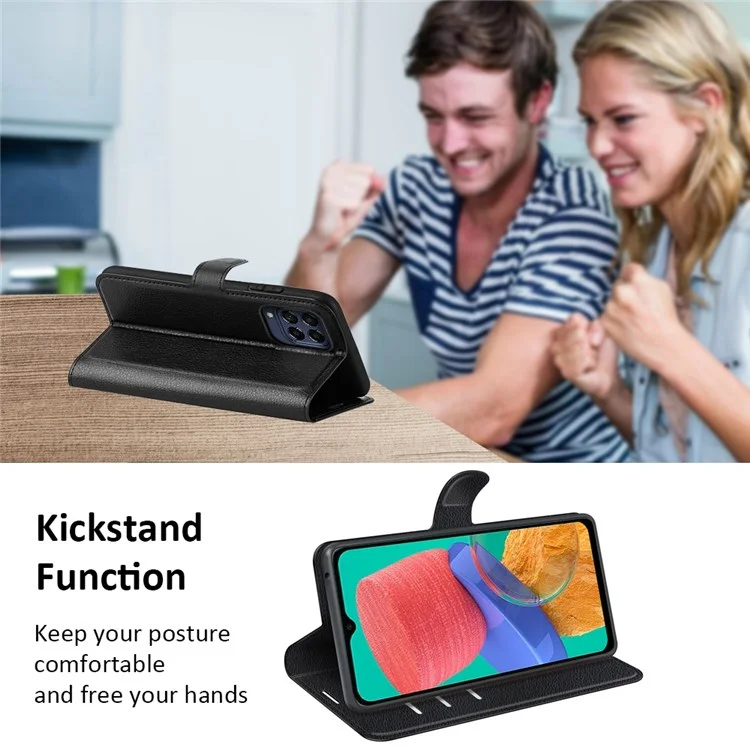 For Samsung Galaxy M33 5G (Global Version) Litchi Texture Leather Case Shockproof Stand Wallet Phone Protective Cover - Black