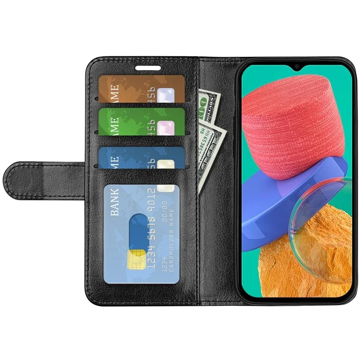 Для Samsung Galaxy M33 5G (Глобальная версия) Crazy Horse Texture Folio Flip Leather Phone Case Wallet Stand Cover - Black