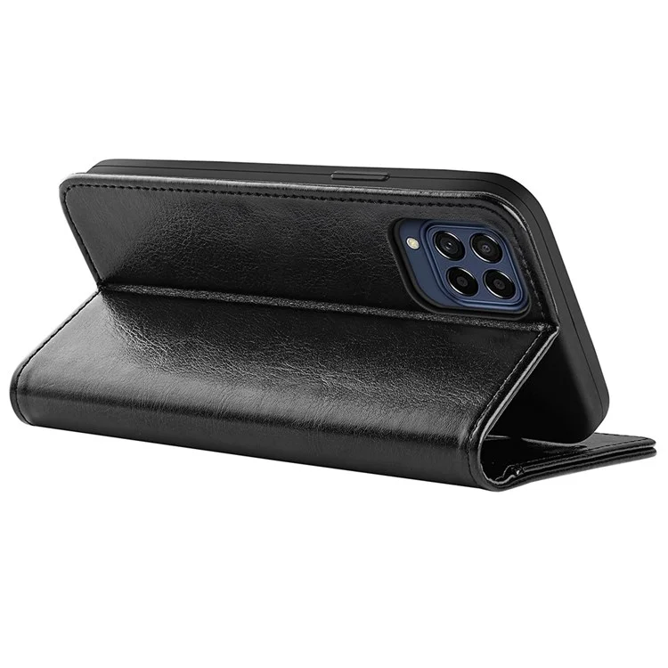 Для Samsung Galaxy M33 5G (Глобальная версия) Crazy Horse Texture Folio Flip Leather Phone Case Wallet Stand Cover - Black