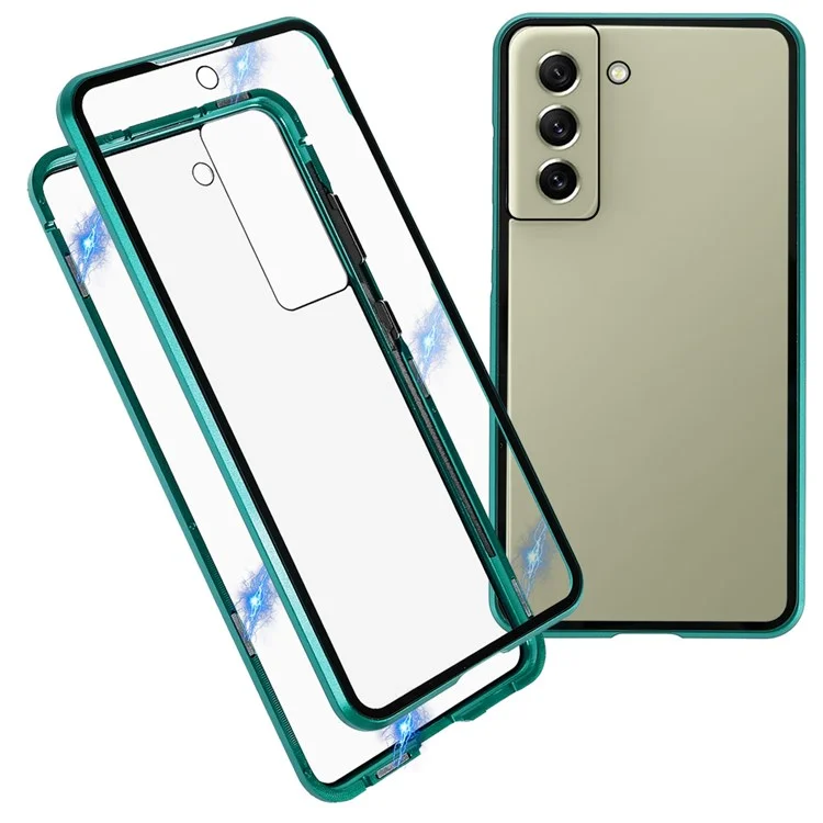 Pour Samsung Galaxy S21 fe 5G Bumper Métallique + Coque en Verre Trempé Double Face 360 ​​degrés Full Body Protection Magnetic Phone Case - Vert