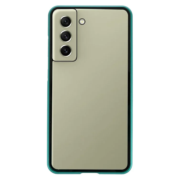 Pour Samsung Galaxy S21 fe 5G Bumper Métallique + Coque en Verre Trempé Double Face 360 ​​degrés Full Body Protection Magnetic Phone Case - Vert