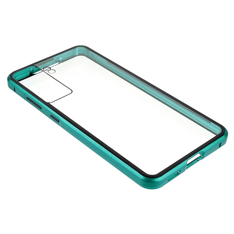 Pour Samsung Galaxy S21 fe 5G Bumper Métallique + Coque en Verre Trempé Double Face 360 ​​degrés Full Body Protection Magnetic Phone Case - Vert