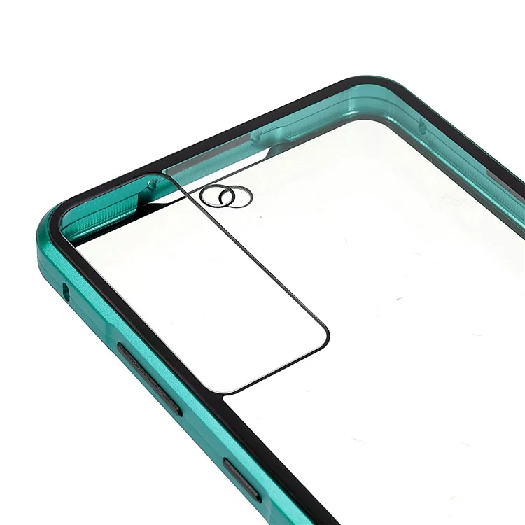 Pour Samsung Galaxy S21 fe 5G Bumper Métallique + Coque en Verre Trempé Double Face 360 ​​degrés Full Body Protection Magnetic Phone Case - Vert