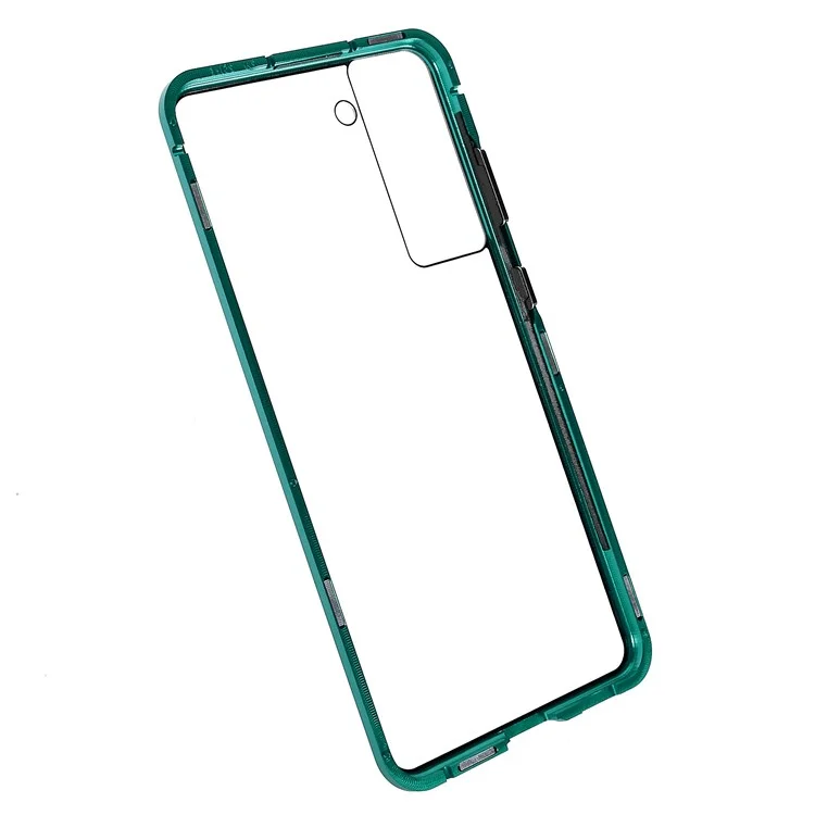 Pour Samsung Galaxy S21 fe 5G Bumper Métallique + Coque en Verre Trempé Double Face 360 ​​degrés Full Body Protection Magnetic Phone Case - Vert