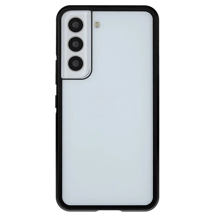 Para Samsung Galaxy S22 5G 360 Graus Proteção Total Case de Telefone Capa de Metal Bumper + Vidro Temperado Antiimpacto de Dupla Face Capa com Fecho Magnético - Preto