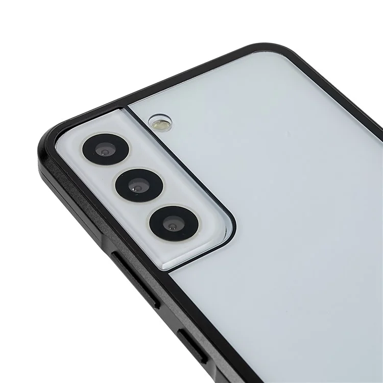 Para Samsung Galaxy S22 5G 360 Graus Proteção Total Case de Telefone Capa de Metal Bumper + Vidro Temperado Antiimpacto de Dupla Face Capa com Fecho Magnético - Preto