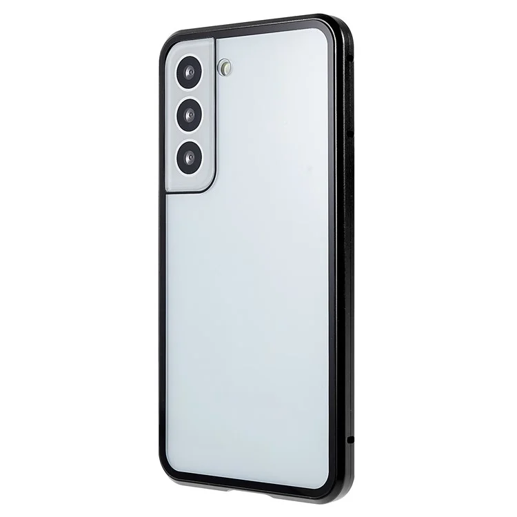 For Samsung Galaxy S22+ 5G 360 Degree All-inclusive Protection Metal Bumper + Double-sided Tempered Glass Shockproof Phone Cover with Magnetic Closure - Black