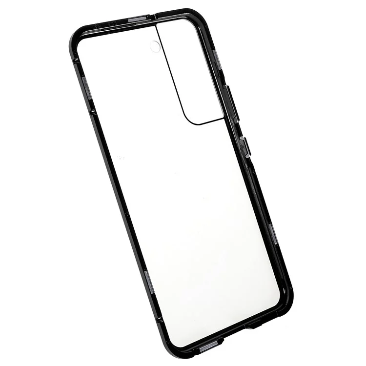 For Samsung Galaxy S22+ 5G 360 Degree All-inclusive Protection Metal Bumper + Double-sided Tempered Glass Shockproof Phone Cover with Magnetic Closure - Black