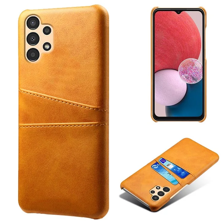 For Samsung Galaxy A13 4G Multipurpose Card Slots Phone Protector PU Leather Coated Hard PC Cover Case Shell - Orange