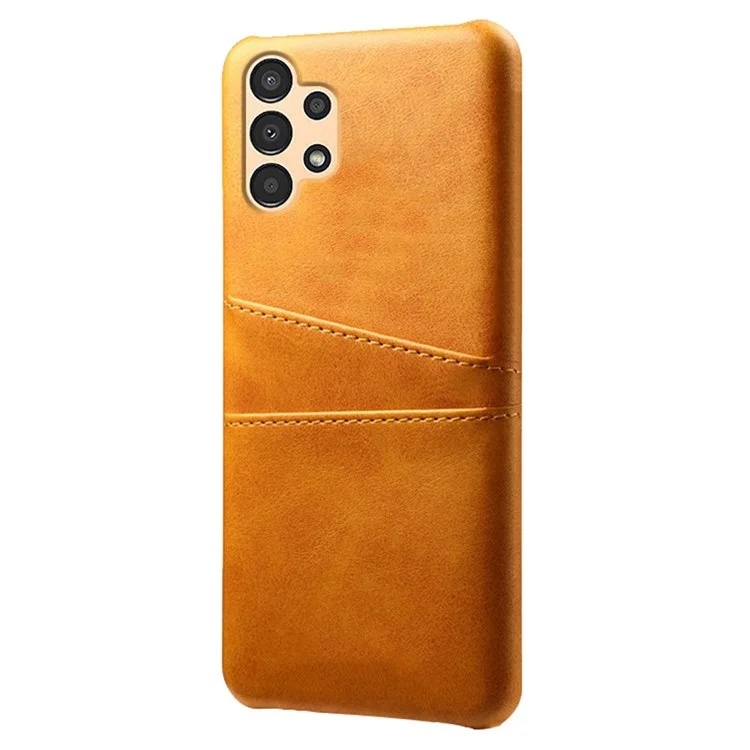 For Samsung Galaxy A13 4G Multipurpose Card Slots Phone Protector PU Leather Coated Hard PC Cover Case Shell - Orange