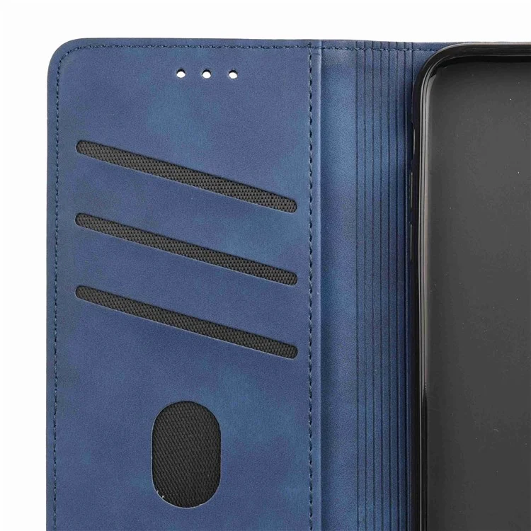 For Samsung Galaxy M53 5G Splicing PU Leather Skin-touch Feeling Case Stand Magnetic Absorption Full Protection Flip Folio Wallet Cover - Blue