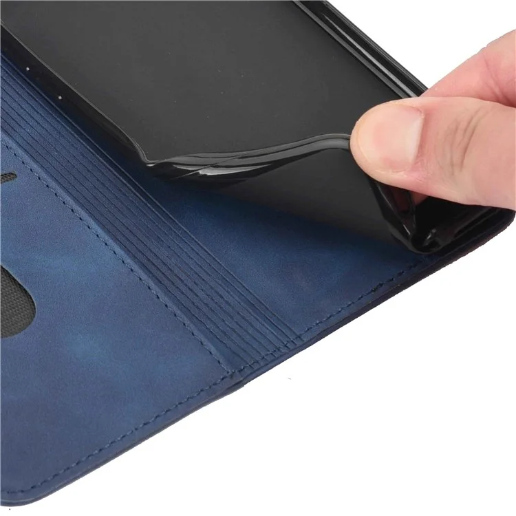 Für Samsung Galaxy M53 5G Spleißen pu Leder Haut-häute-hülle Ständer Magnetische Absorption Vollschutz Flip Folio Brieftasche Abdeckung - Blau