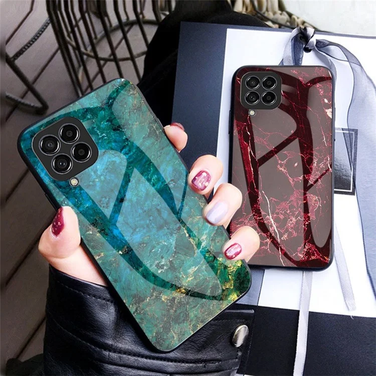 Для Samsung Galaxy M53 5G Marble Pattern Tempered Glass + PC + TPU Scratch-resistant Protective Phone Shell Case - Black Marble