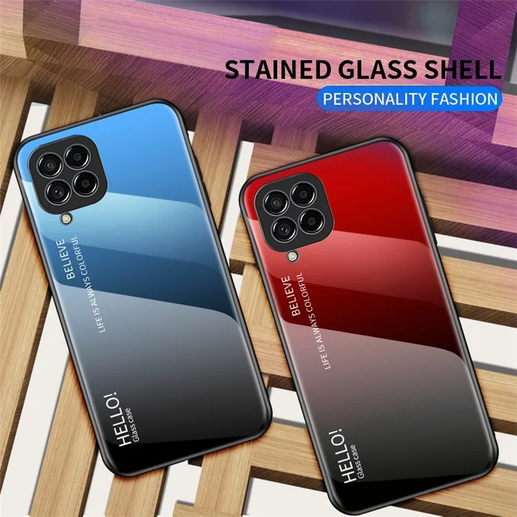Per Samsung Galaxy M33 5G (Versione Globale) Protezione completa Anti-caduta Gradiente di colore Vetro temperato + PC + Custodia in TPU - Rosso