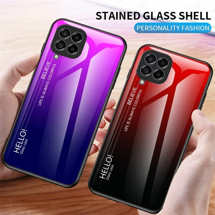 Per Samsung Galaxy M33 5G (Versione Globale) Protezione completa Anti-caduta Gradiente di colore Vetro temperato + PC + Custodia in TPU - Rosso