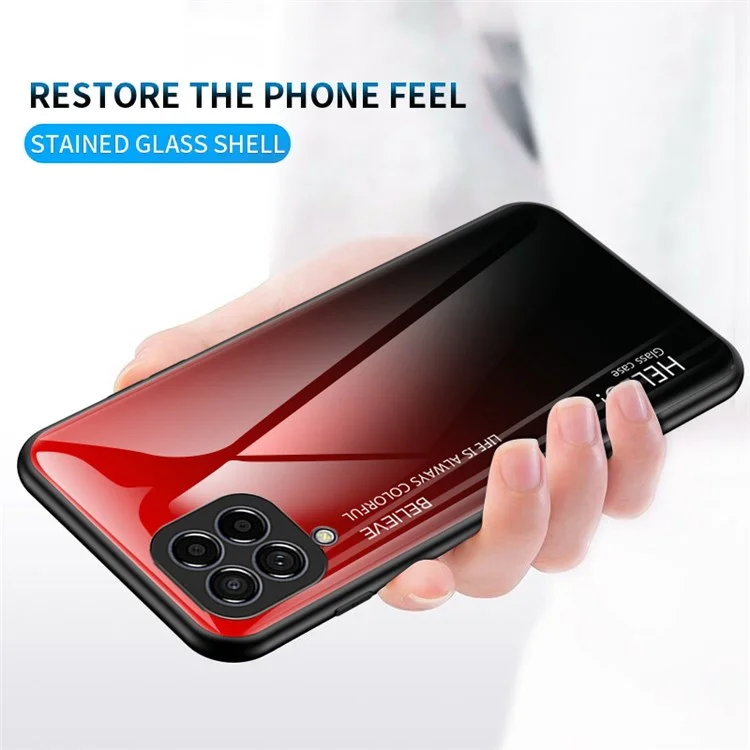 Per Samsung Galaxy M33 5G (Versione Globale) Protezione completa Anti-caduta Gradiente di colore Vetro temperato + PC + Custodia in TPU - Rosso
