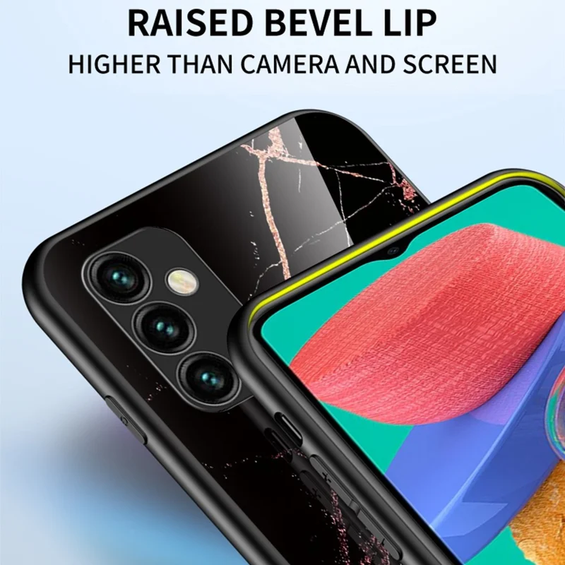 For Samsung Galaxy M23 5G/F23 5G Marble Pattern Tempered Glass + PC + TPU Stylish Scratch-resistant Smartphone Case - Black Marble