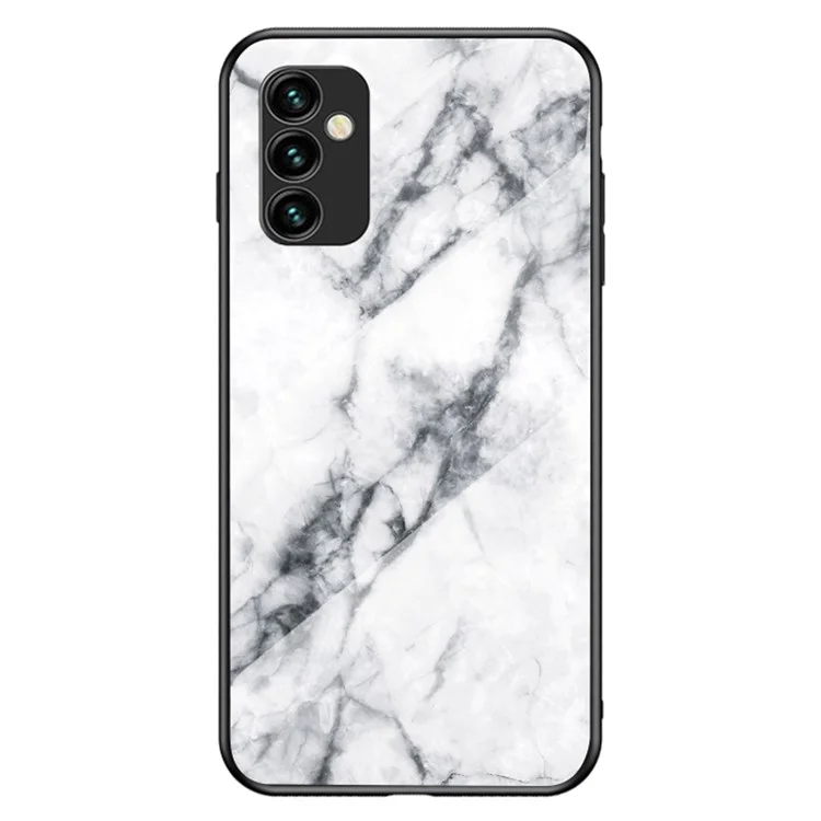 For Samsung Galaxy M23 5G/F23 5G Marble Pattern Tempered Glass + PC + TPU Stylish Scratch-resistant Smartphone Case - White Marble