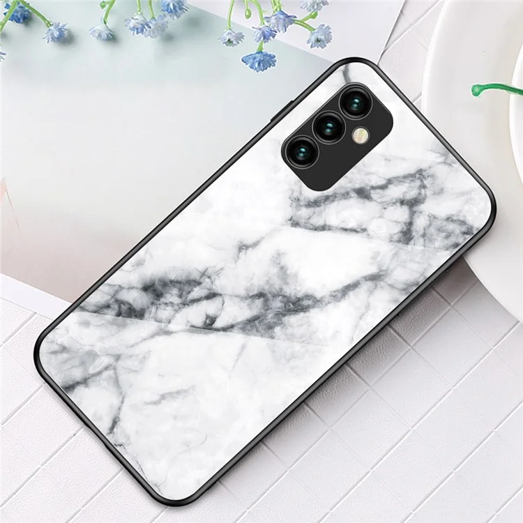 For Samsung Galaxy M23 5G/F23 5G Marble Pattern Tempered Glass + PC + TPU Stylish Scratch-resistant Smartphone Case - White Marble