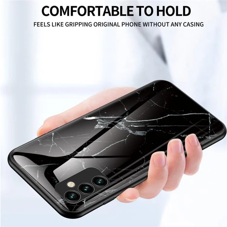 For Samsung Galaxy M23 5G/F23 5G Marble Pattern Tempered Glass + PC + TPU Stylish Scratch-resistant Smartphone Case - White Marble
