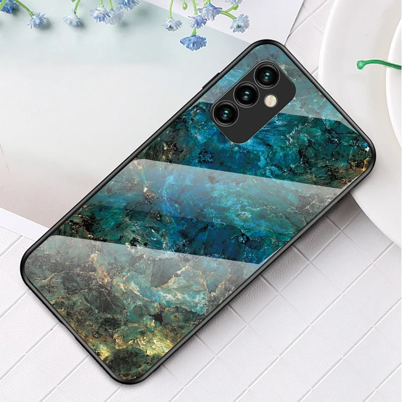 For Samsung Galaxy M23 5G/F23 5G Marble Pattern Tempered Glass + PC + TPU Stylish Scratch-resistant Smartphone Case - Emerald Marble