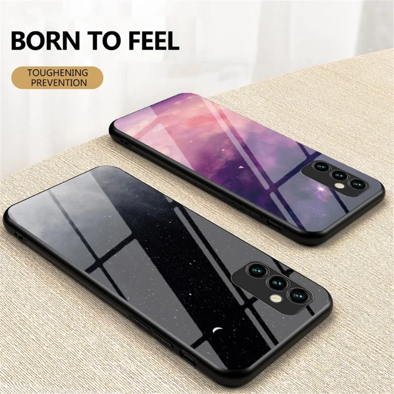 Para o Samsung Galaxy M23 5G/F23 5G Anti-arranharia o Padrão Estrelado do Céu de Vidro Temperado de Costas+pc+tpu Tampa Protetora - Céu Estrelado Brilhante