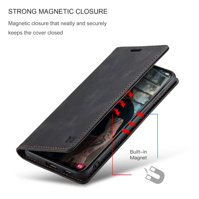 AUTSPACE A01 Series for Samsung Galaxy S22+ 5G PU Leather Case RFID Blocking Wallet Flip Stand Cover - Black