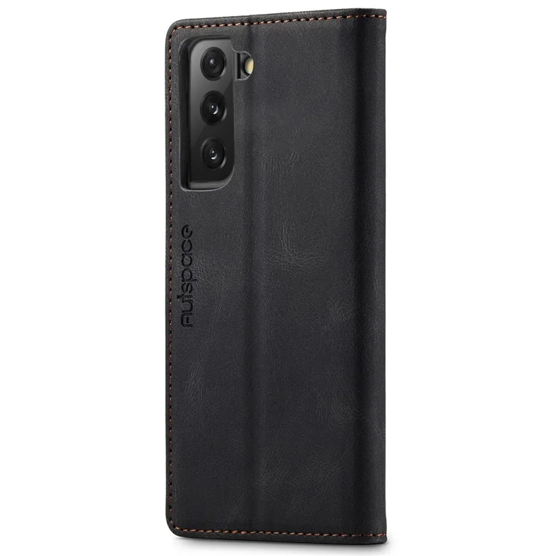 AUTSPACE A01 Series for Samsung Galaxy S22+ 5G PU Leather Case RFID Blocking Wallet Flip Stand Cover - Black