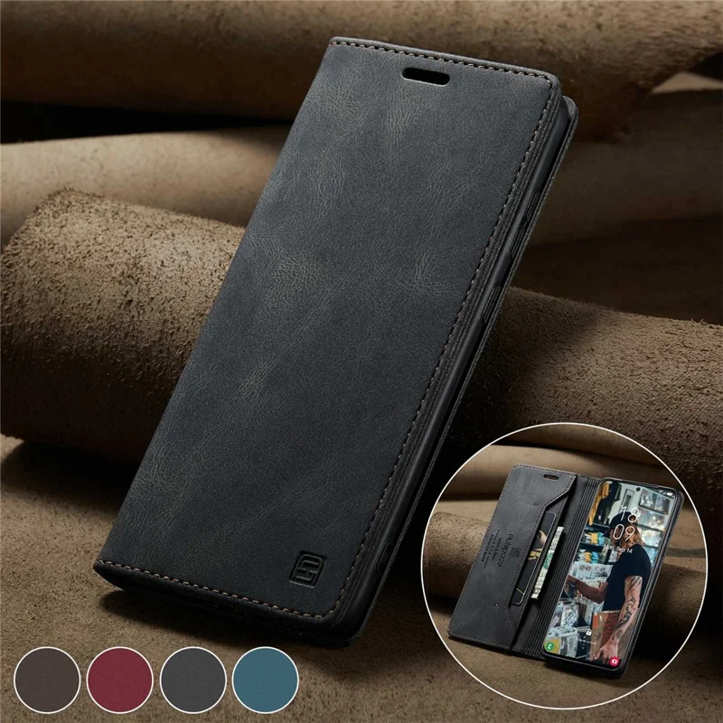 AUTSPACE A01 Series for Samsung Galaxy S22+ 5G PU Leather Case RFID Blocking Wallet Flip Stand Cover - Black