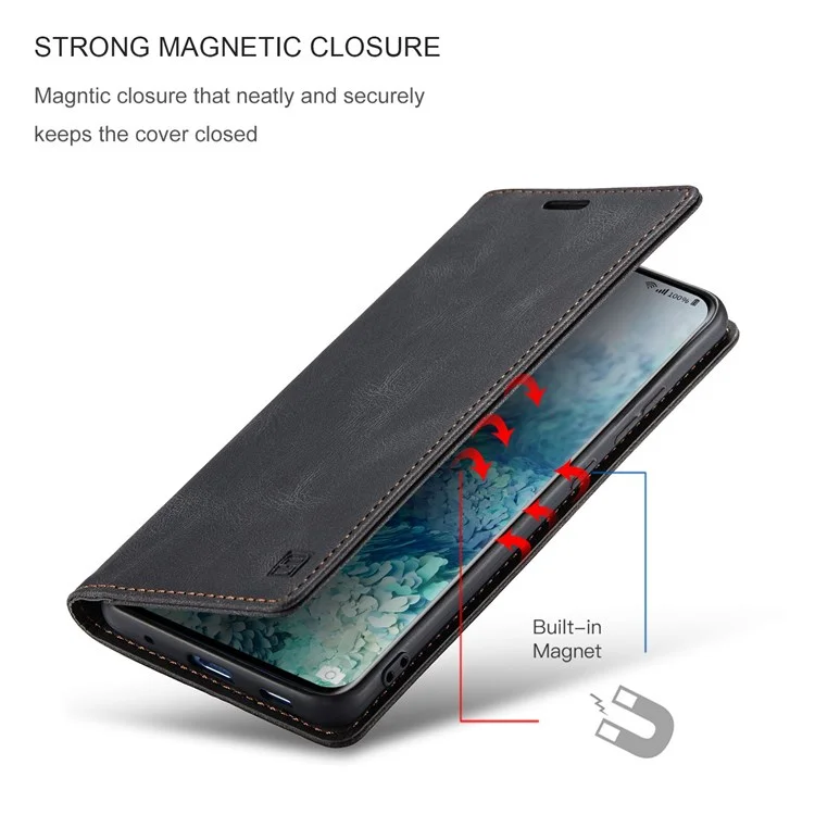 AUTSPACE A01 Series for Samsung Galaxy S20 Ultra 4G/5G Magnetic Closure Shell, Well-protected Retro Matte PU Leather Wallet Flip Stand Cover with RFID Blocking - Black