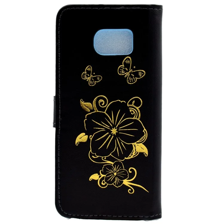 Lacquered Flip Stand Leather Wallet Case for Samsung Galaxy S7 edge G935 - Black