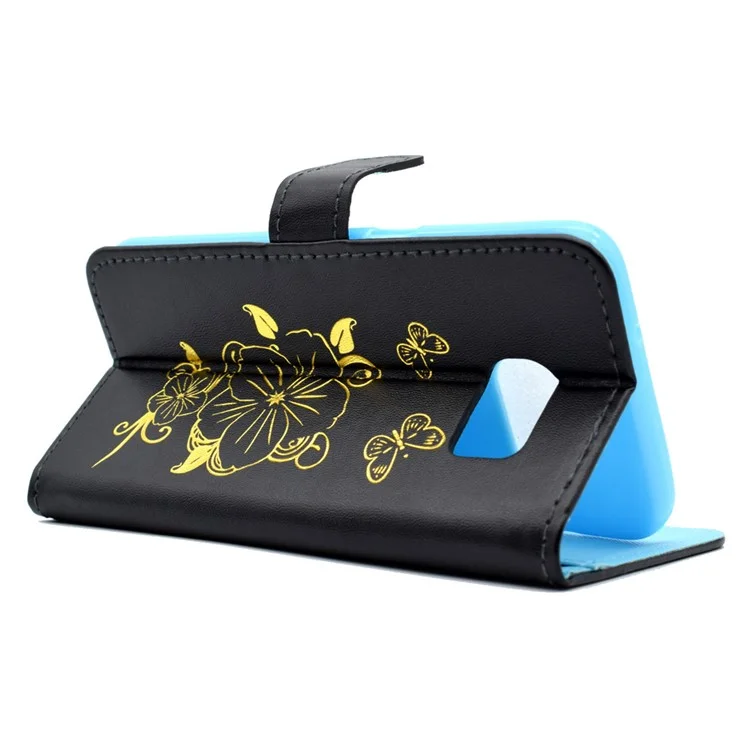 Lacquered Flip Stand Leather Wallet Case for Samsung Galaxy S7 edge G935 - Black