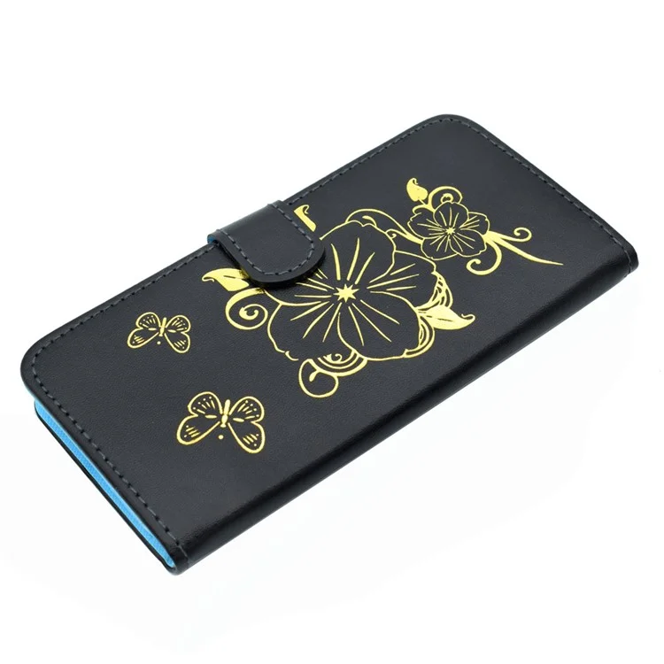 Lacquered Flip Stand Leather Wallet Case for Samsung Galaxy S7 edge G935 - Black