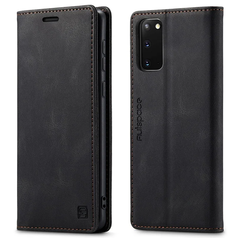 Serie A01 Autspace A01 Para Samsung Galaxy S20 4G/5G PU Case de Cuero Rfid Billetera Flip Supar Cubierta - Negro