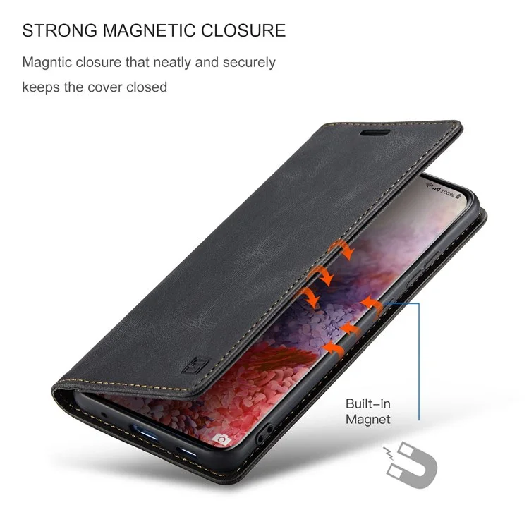 Serie A01 Autspace A01 Para Samsung Galaxy S20 4G/5G PU Case de Cuero Rfid Billetera Flip Supar Cubierta - Negro