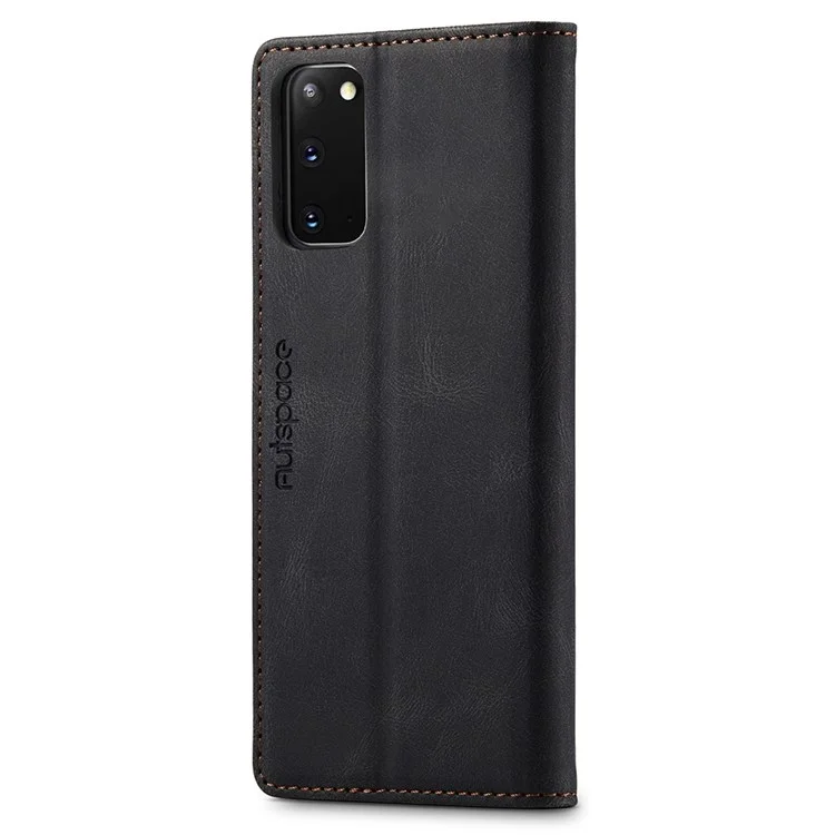 Serie A01 Autspace A01 Para Samsung Galaxy S20 4G/5G PU Case de Cuero Rfid Billetera Flip Supar Cubierta - Negro