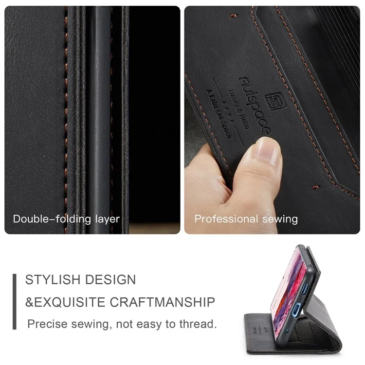 Serie A01 Autspace A01 Para Samsung Galaxy S20 4G/5G PU Case de Cuero Rfid Billetera Flip Supar Cubierta - Negro