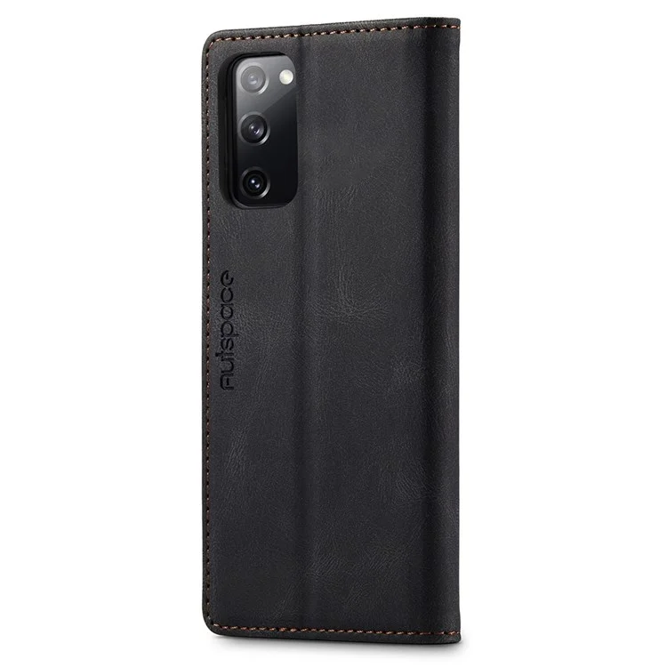 Série Autspace A01 Para Samsung Galaxy S20 FE 4G/5G/S20 Lite/S20 Edição 4G/5G/S20 FE 2022 Cascado de Fechamento Magnético, Barreta de Couro Retro Matte PU - Preto