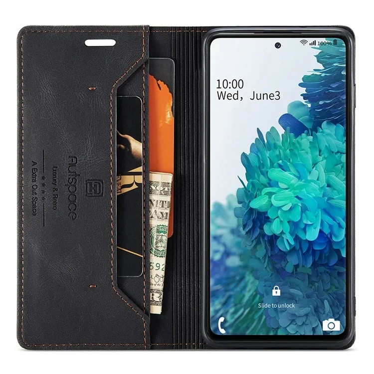 AUTSPACE A01 Série para Samsung Galaxy S20 FE 4G/5G/S20 Lite/S20 Fan Edition 4G/5G/S20 FE 2022 Capa de Couro PU com Bloqueio RFID - Preto